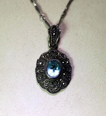 Lindo Colar Pingente Liz Palacios Marcasita e Strass Azul 17” – 9028 - Imagem 1 de 4