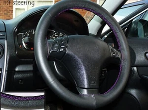 FITS TOYOTA VENZA 08-12 BLACK ITALIAN LEATHER STEERING WHEEL COVER PURPLE STITCH - Picture 1 of 1