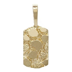 14k Yellow Gold Rectangle Nugget Charm Pendant 24.8mm x 9.7mm 2.2 grams - Picture 1 of 3
