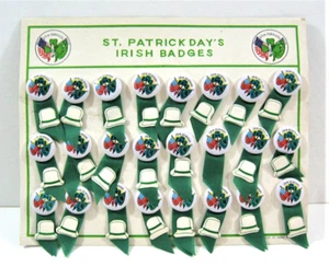 Vintage St Patricks Day Tin Litho Badges Ribbons & Hats Store Display Old Stock - Picture 1 of 1