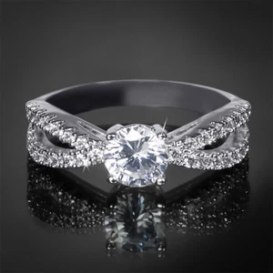 ANILLO DE COMPROMISO CORTE REDONDO 0,75 QUILATES CT fácil de usar circonita cúbica chapado en oro blanco - Imagen 1 de 10