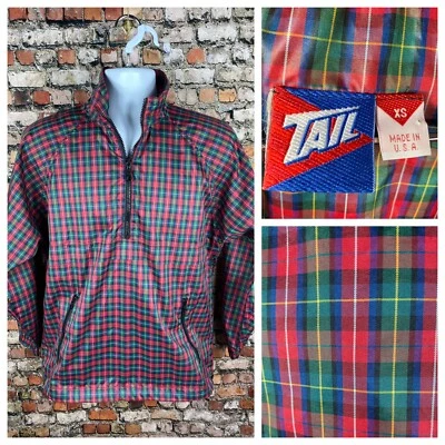 Винтажный 80-х 90-х половина молнии ветровка куртка клетку Tartan коньков серфинга Рождество  - Изображение 1 из 4