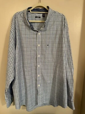 Izod Shirt Mens 3XLT  Big & Tall Blue & White Plaid Long Sleeve Button Down - Image 1 of 4