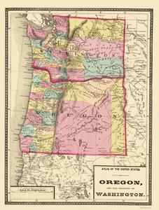 Mapa histórico del estado - Oregon Washington - Baltimore 1873 - 23 x 30,30 - Imagen 1 de 20