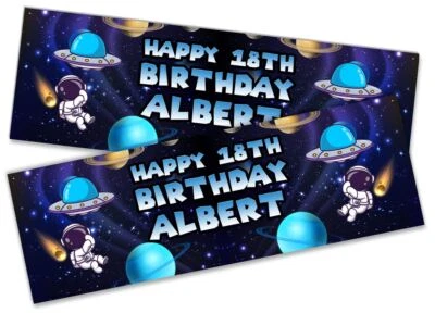 x2 Banner de Cumpleaños Personalizado Diseño Espacio Niños Fiesta Decoración 401 Foto 1 de 4