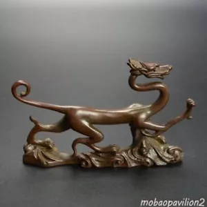 Exquisite Chinese handicraft Retro dragon Metal statue pen holder copper decor - Picture 1 of 11