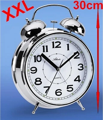 XXL Retro Glocken-Wecker 30cm Laut Quarz Silber Licht Nostalgie -Atlanta 1649/19 - Bild 1 von 4