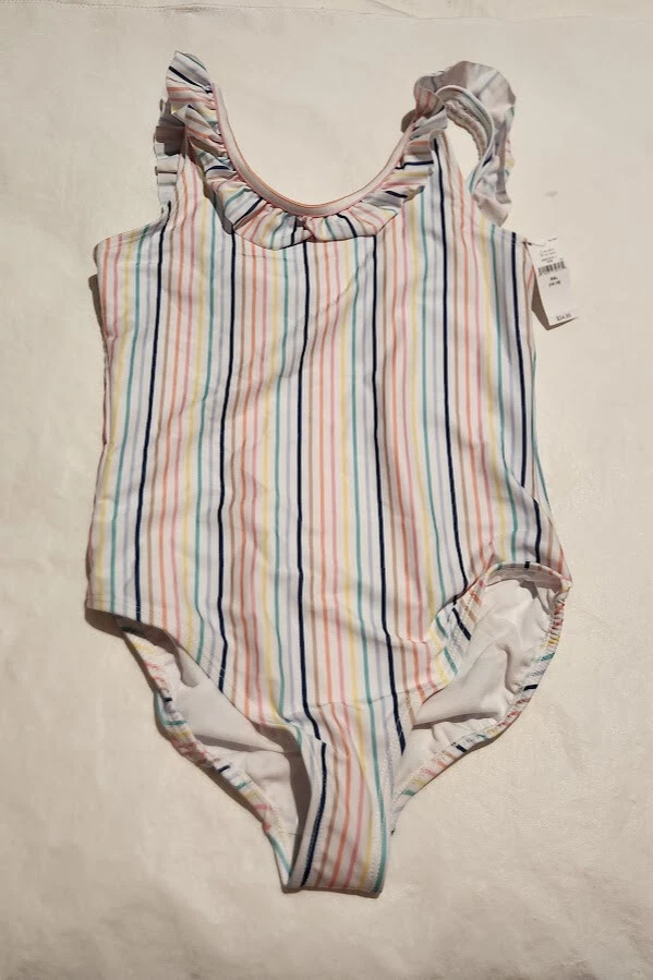 NWT Gap Kids Colorful Stripe Ruffled Swimsuit 1PC Girls 14-16 XXL - Image 1 of 1