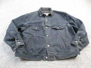 Vintage Lee Easy Rider Black Denim Jacket Mens Distress Green Stitch XL USA EUC - Picture 1 of 9