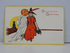 Antigua postal de Halloween de 1912 saludos Hallaowe'en - Imagen 1 de 3
