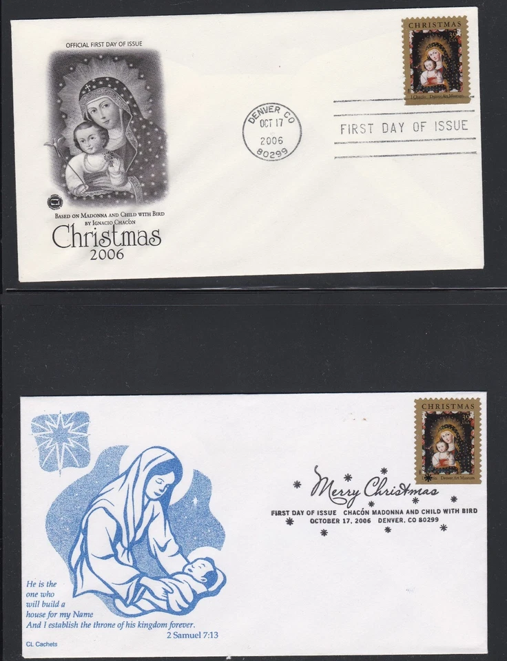 USA 2 FIRST DAY COVERS 2006 CHRISTMAS MADONNA WITH CACHETS - Image 1 of 1