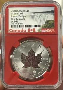 2018 Canada S$5 Maple Leaf Incuse Deign First Releases MS69 NGC Red SpecialLabel - Picture 1 of 4