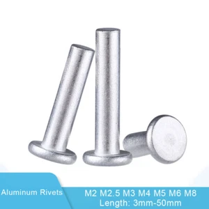 Aluminum Rivets Flat Head Rivet Solid M2 M2.5 M3/M4-M8 Percussion Threadless - Picture 1 of 8