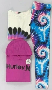 Girl's Youth Hurley Tie Dye High Rise Leggings & Soft Hoodie Crop Shirt 3 Pc Set - Picture 1 of 2