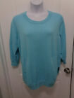 Tint & Shadow Womens Solid Blue 3/4 Sleeves Crew Neck Sweater Size 1X
