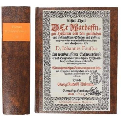 DOCTOR FAUSTUS 1599 FACSMILIE EDITION FAUX LEATHER GEORGE RUDOLF WIDMAN HAMBURG  - Image 1 of 4