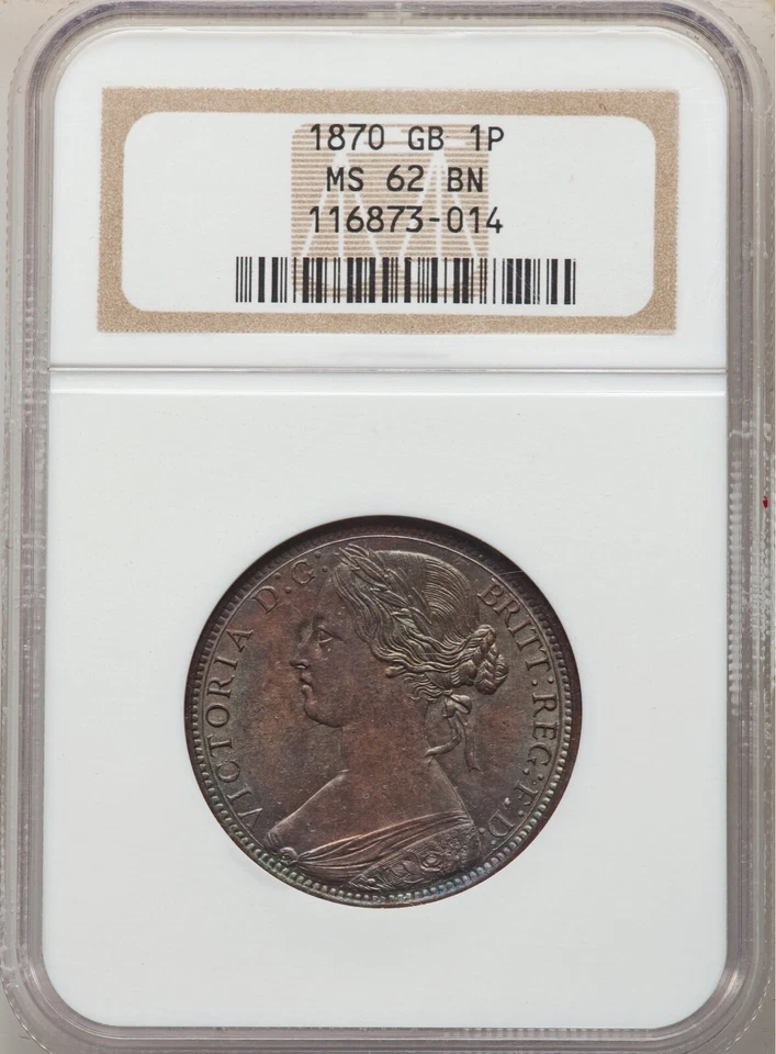 GREAT BRITAIN VICTORIA 1870 PENNY,  UNCIRCULATED, NGC CERTIFIED MS62-BN - Image 1 of 2