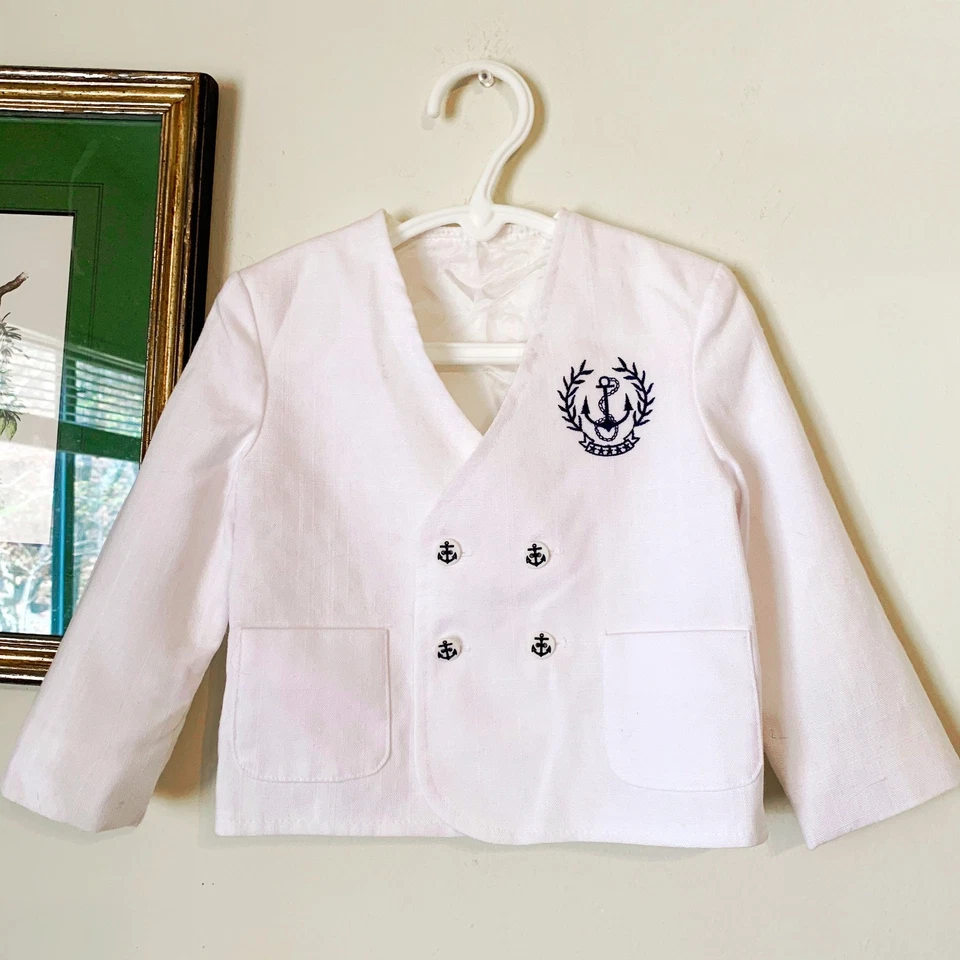 Blazer marinero vintage Jack Jar Togs niños lino blanco talla 4T Foto 1 de 4