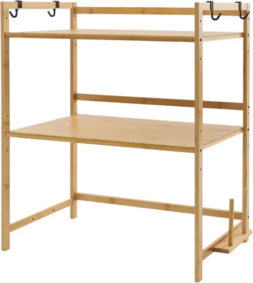 Mensola Regolabile per Microonde a 2 Strati, Organizer Da Cucina in Bambù, Stabi - Immagine 1 di 4