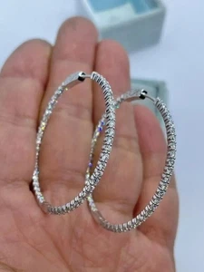 2Ct Round Cut Lab Created Diamond Inside Out Hoop Earrings 14K White Gold Plated - Picture 1 of 4