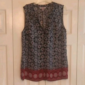 Roz Ali Women's Sleeveless Floral Blouse Size L Blue Red Top New without Tags - Picture 1 of 5