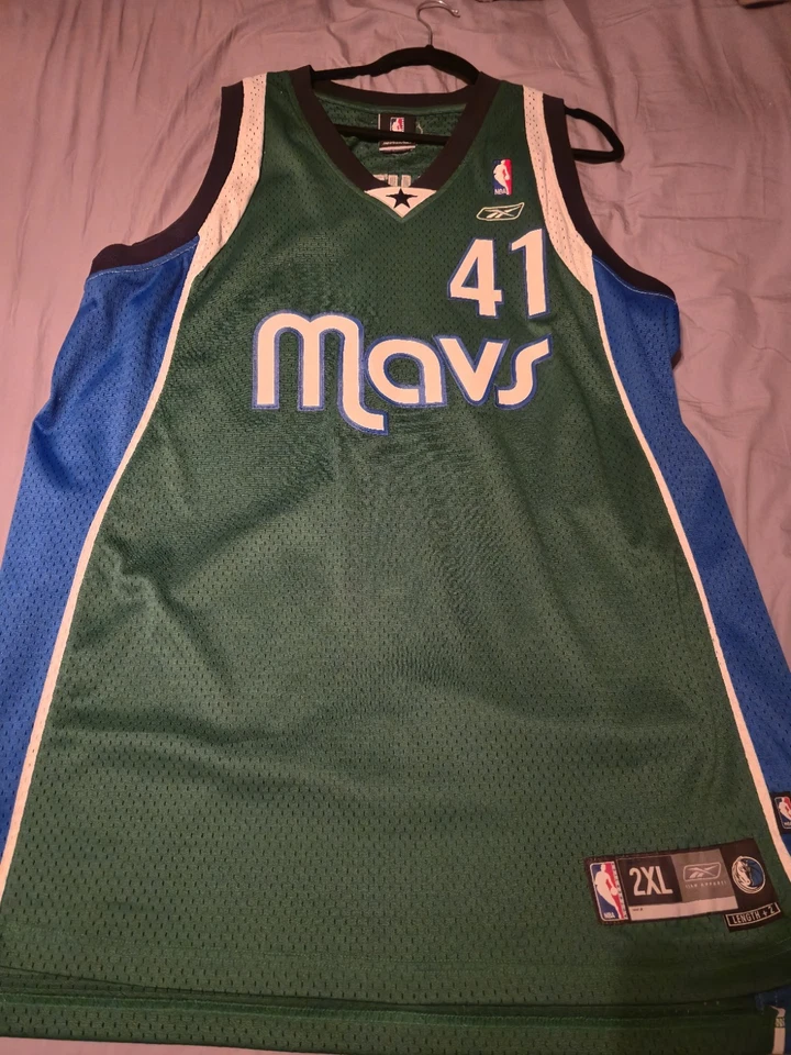 Camiseta NBA Reebok Dallas Mavericks Dirk Nowitzki #41 Hombres XL +2 Longitud COSIDA Verde Foto 1 de 2