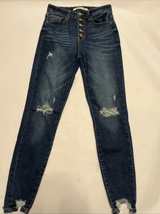 Celebrity Pink Womens The Glam Skinny Blue Jeans Juniors 5 Distressed Button-Fly - Picture 1 of 13