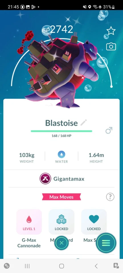 Pokémon Blastoise Brillante Nivel 50 GlGANTAMAX + 3 Movimientos - GO Comercio o PTC Foto 1 de 1