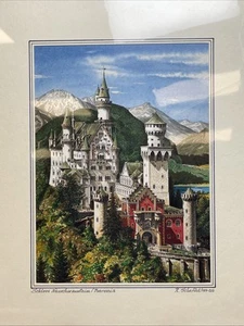 Karl G. Scheffel, Watercolor Artist, Schloss Bavaria, 159/200, Matted Print. - Picture 1 of 14