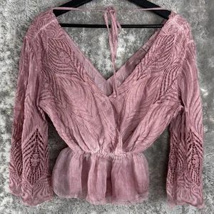 Guess Size S Babydoll Fairy Romantic Girlhood Romantic Top Pink V Neck - Picture 1 of 9