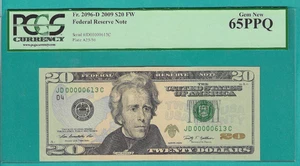 2009 $20 Low Serial Number/Birthday Serial Number 00000613 June 13th PCGS 65PPQ - Picture 1 of 2