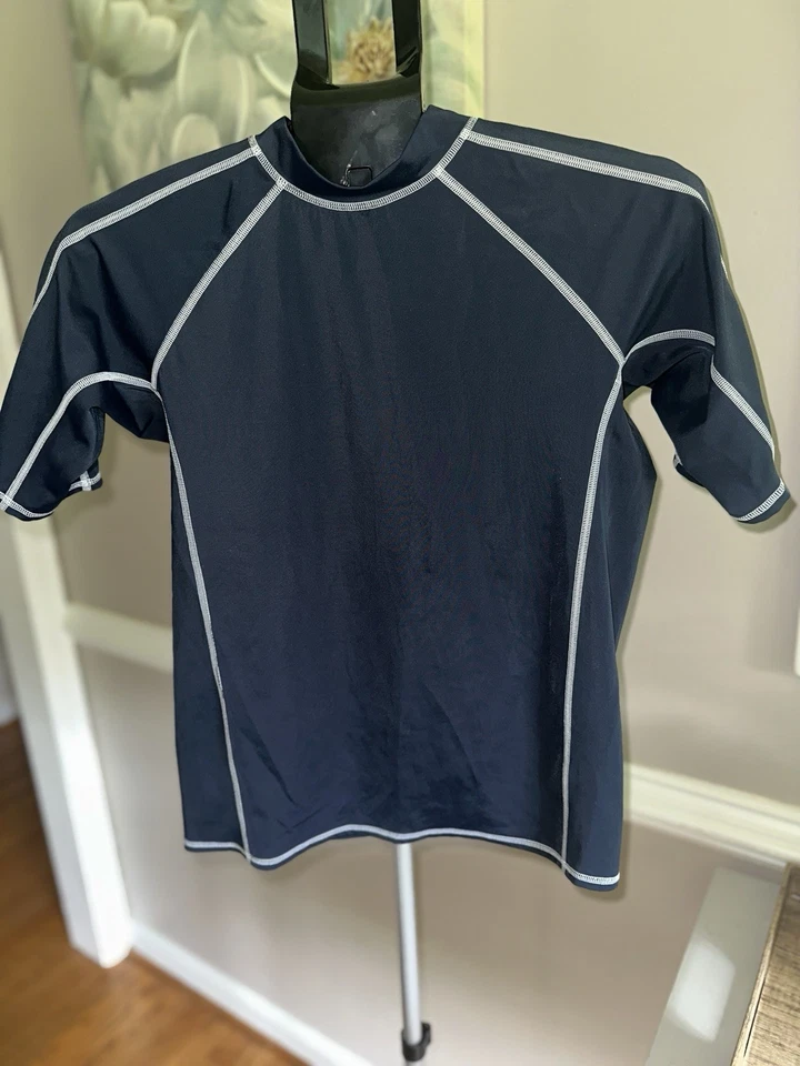 Camisa de natación Lands End Rash Guard para niños L 14-16 azul marino manga corta playa Foto 1 de 4