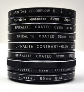 8 Pieces Assortment of 52mm Spiratone, Spiralite and Vivitar Camera Filters - Picture 1 of 4