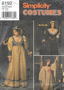Uncut Simplicity Sewing Pattern 8192 Misses Renaissance Costume Adult Size 4-6-8 - Picture 1 of 2