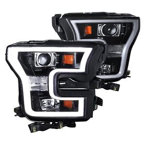 For Ford F-150 15-17 Spec-D Black/Smoke LED DRL Bar Projector Headlights