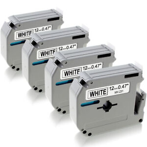 4Pcs Label Tape Compatible Brother M-K231 PT-M95 80 90 70 65 Black on White 12MM