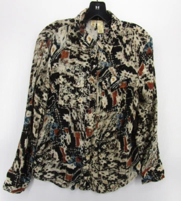 BKE Buckle Shirt Women Small Black Button Down Top Flap Pockets Animal Print - Image 1 of 4