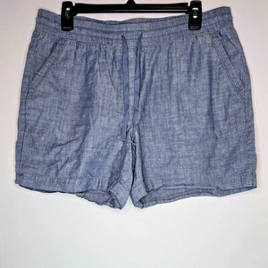 TALBOTS Drawstring Washed Linen Blend Shorts Blue Jeans Dye Women Size Large P - Picture 1 of 4