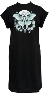 Luna Moth Women's Gothic High Neck T-Shirt Dark Botanical Flower Moon Butterfly - Picture 1 of 2