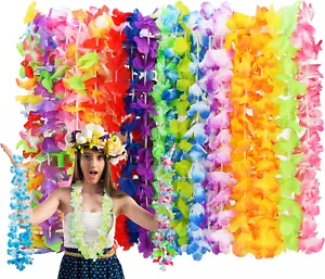 24Pcs Luau Birthday Party Decorations Hawaiian Necklace Silk Flower leis Party - Picture 1 of 11
