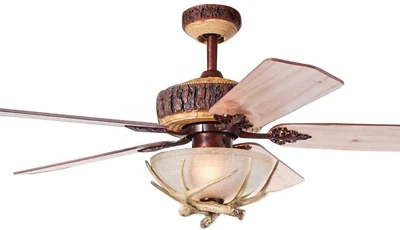 Luxurefan Indoor Rustic Ceiling Fan with Light and 5 Wood Blades, Antler Ceiling - Image 1 of 4