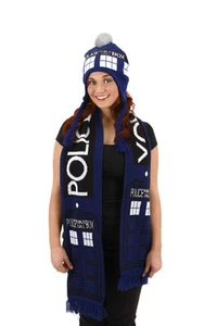 Doctor Who Tardis Blue/White Laplander Knit Hat W/Pompom Hat Only Licensed BBC  - Picture 1 of 1