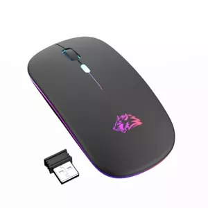 Rechargeable Wireless Mouse, LED Lights, Dual Mode 2.4GHz  Bluetooth 5.0 (Black) - Picture 1 of 6