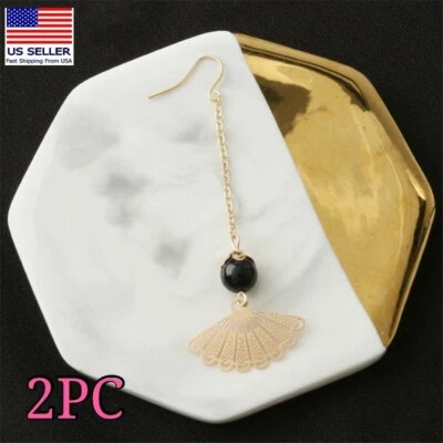 Tassel Fan Style Earrings Stud Fashion Women Jewelry Natural Agate Stone - Image 1 of 3