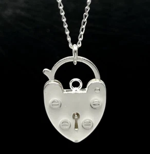 Padlock Pendant Heart Shape 16.5 x 23mm 925 Sterling Silver Love Lock 18" Chain - Picture 1 of 5