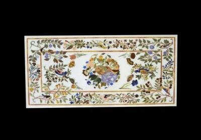 48" x 24" Marble Coffee Table Top Inlay Handmade Pietra Dura - Image 1 of 3