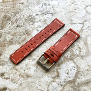 Dark Orange Leather Band for Garmin First Avenger and Forerunner 570 47mm - B22 - Picture 1 of 5