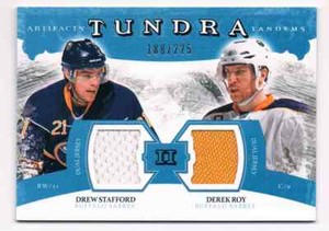 2011-12 ARTIFACTS TUNDRA TANDEMS DREW STAFFORD DEREK ROY 2 JERSEYS 2 COLORS