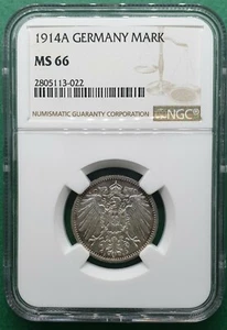 1914A GERMANY 1 MARK SILVER NGC MS 66 - Picture 1 of 2