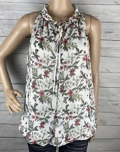 Max Studio Sleeveless Blouse Large Sheer White Floral Butterfly Bird Print Top - Picture 1 of 12